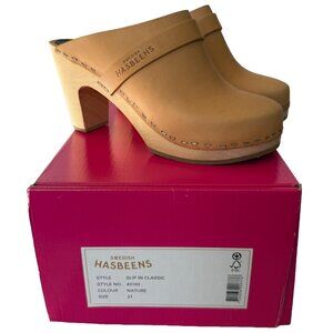 SWEDISH HASBEENS LEATHER CLOGS WOMENS 37 7 SLIP IN CLASSIC SKY HIGH NATURE BEIGE